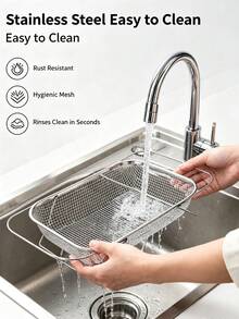 1pc Stainless Steel Over-The-Sink Colander Strainer Basket, Expandable Over-The-Sink Colander Basket, Expandable Rectangle Fine Mesh Kitchen Utensils With Handles Silver 4-In-1 Practical Kitchen - One Size - View 6