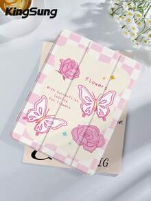 Kingsung Check & Butterfly Pattern Acrylic Tablet Protective Case,Built-In Pen Slot, Compatible With Pad Mini6/Mini7/9.7/10.2/10.9/Pro 11,Pad Air 8(M4)2026(11-Inch),Pad 10 2022(10.9-Inch),Pad 11(A16) 2025(11-Inch) Etc Models. - Multicolor - View 1
