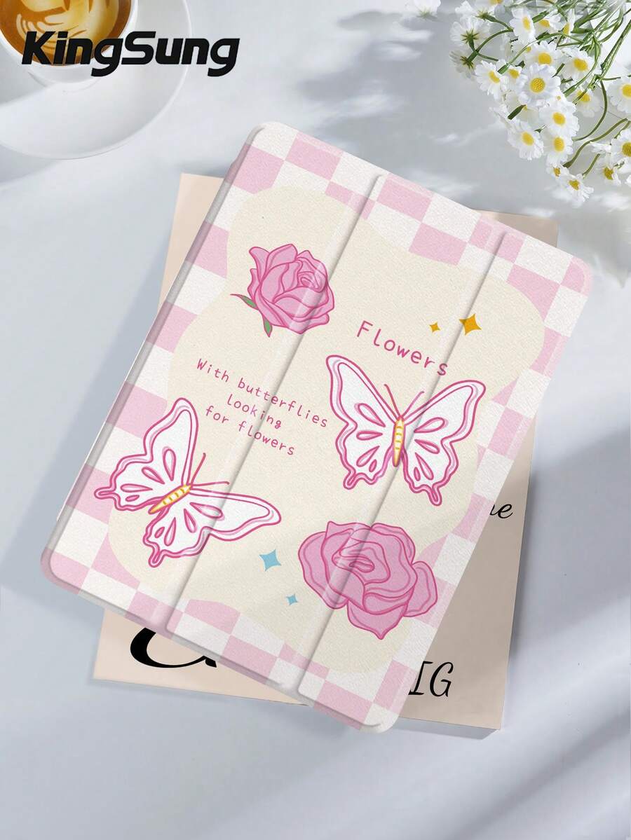 Kingsung Check & Butterfly Pattern Acrylic Tablet Protective Case,Built-In Pen Slot, Compatible With Pad Mini6/Mini7/9.7/10.2/10.9/Pro 11,Pad Air 8(M4)2026(11-Inch),Pad 10 2022(10.9-Inch),Pad 11(A16) 2025(11-Inch) Etc Models. - Multicolor - View 1