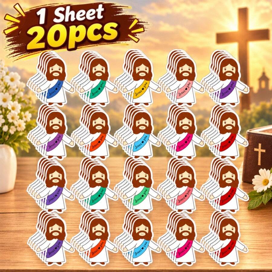 20/100/200pcs "Jesus Loves You" Religious Theme Stickers, Faith-Based Decorative Labels For Water Bottles, Laptops, Notebooks, Party Favors, Gift Wrapping, Journals, Scrapbooks, Envelope Seals And DIY Crafts
