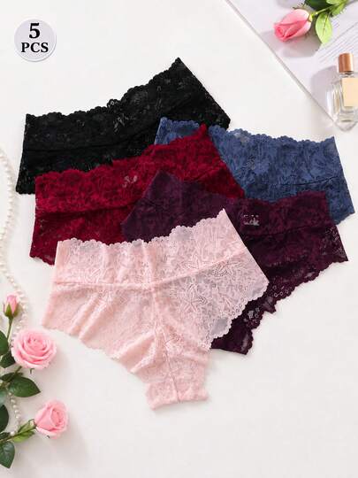 5 Packs Star Print Sexy Women's High Waist Thongs, Popular Fall Colors