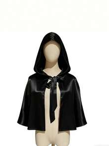 1pc Halloween Party Cape, Short Hooded Solid Color Poncho Style Short Cloak, Christmas Short Hooded Princess Cape, Cosplay - Burgundy - View 14