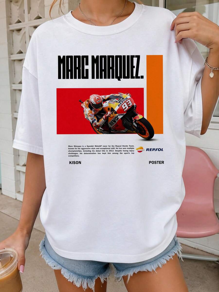 Vintage Inspired Marc Marquez 93 Motorcycle Racer Poster Bike Graphic Apparel - 白色 - 查看 1