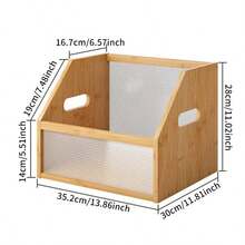 1/2/3pcs Natural Bamboo Desktop Storage Organiser Box With Fluted Transparent Front Panel, Portable Carry‑Handle Slant‑Top Storage Container For CD, Books, Office Supplies Home Desk Organisation - Multicolor - View 12