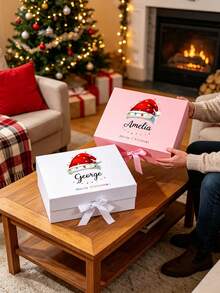 1pc Gift For Her/Him Personalized Custom Gift Box For Her/Him - Custom Name, Fashionable White Box With White Ribbon, Displaying Holiday Theme, Suitable For Commemorative Occasions, Christmas Party Gift, Holiday Gift Box, Pre-Christmas Gift Bag - Multicolor - View 6