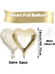 10pcs/Set 18inch Heart Shaped Foil Balloon In Gold, White, Red, Pink, Blue, Cream, Light Gold, Black - Perfect For Birthday Party, Wedding, Valentine's Day, Anniversary, Bridal Shower, New Year Party Decoration, Room Decor, Photo Props - Multicolor - View 30
