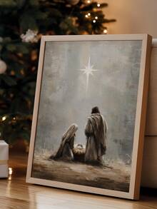 1pc Christmas Nativity Stable Mural Poster, Star Of Christmas Religious Wall Decor Painting For Living Room Bedroom, Unframed - Cartoon - View 6