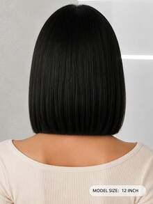 12 Inch Black Middle Part Women's Wig, Fashionable Straight Hair Wig, Natural Style, Elegant And Versatile, Suitable For All Women - Black - View 5