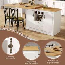 360° Rotating Bar Table With Extendable Top, Kitchen Island Coffee Bar Cabinet With Double Doors, Wine Rack, Adjustable Shelves, Drawers And Open Storage, MDF Dining Bar Furniture For Kitchen Living Room - White - View 4