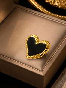 VceTd 1PC Romantic Heart Series Asymmetrical Heart Design Stainless Steel Brooch For Women, Suitable For Daily Wear, Dating Or Gift Giving - Golden - View 4