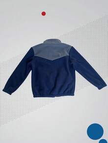 1pc Men's Autumn/Winter Colorblock Fleece Stand Collar Zip Jacket, Retro Contrast Warm Outerwear, Casual Commute Coat - Blue - View 5