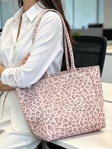 Pink Leopard-Print Tote Bag With Matching Cosmetic Pouch And High-Capacity Shoulder Shopping Bag;Suitable For Shopping, Trips.For Teachers' Day,Partie - Multicolor - View 5