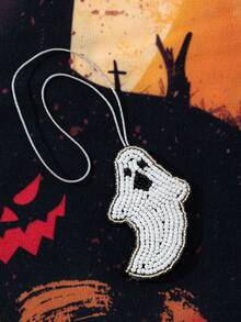 1pc Halloween Seed Bead Handmade Sewn Pumpkin Ghost 3D Funny Design Women's Bag Keychain Pendant,Bag Charms - White - View 2
