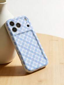 Creamy Dopamine Wave Ruffle Soft TPU Texture, Ins Korean Style Blue Plaid Heart Phone Case, Glossy Wave Frame Fresh Gentle Phone Cover Compatible With Galaxy S21 S22 S23 S24 S25 S26//Honor// And Other Models - White - View 6