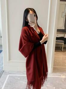 1pc Red Women's Winter Thick Warm Soft Wide Scarf Shawl Dual-Use Oversized Neck Warmer - Red - View 4