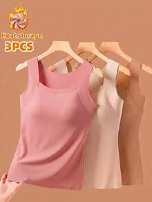 3pcs Seamless Base Layer Tank Tops, Nude Feel Camisole, Fitted Back-Flattering Innerwear/Outerwear - Multicolor - View 1