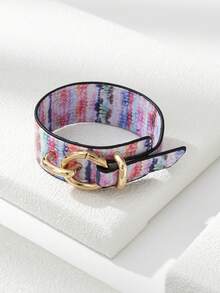 1pc Women's Exaggerated Fashion Personalized Buckle Colorful Pattern Leather Bracelet Suitable For Daily Wear - Multicolor - View 4