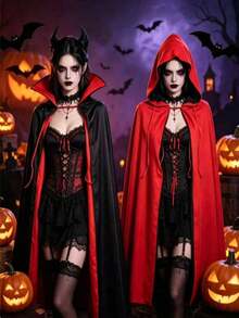 Excellent Party Costume Accessory Obvious Vampire Cape, Reversible Red & Black Hooded Cloak, Adult Cosplay Death Wizard Robe Prop, Also Suitable For Party Role-Playing Death Wizard Outfit - View 1
