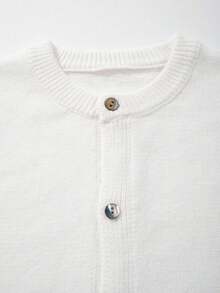 Men's Unisex POLO Collar Cardigan, Casual Business Commute Versatile Streetwear Loose Short Sleeve Striped Colorblock Knit Top, Spring/Summer - White - View 11