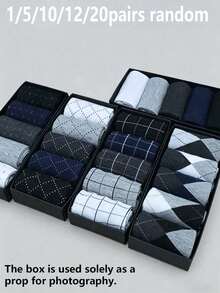 1/5/10/12/20 Pairs Men's Socks Geometric Pattern Knitted Fabric Business Casual Mid-Calf And Polka Dot Design Socks Random Color Shipping (No Gift Box) - Multicolor - View 1
