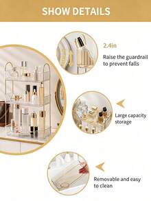 1 buah Rak Penyimpanan Kamar Mandi Bertingkat, Organizer Kosmetik Plastik Gaya Nordik, Rak Kamar Tidur Mewah, Tempat Parfum dan Makeup Meja Rias, Finishing Emas Elegan - MultiWarna - View 9