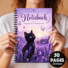 1PC A5 German Curious Mind Happy Life Black Cat Spiral Notebook, 50 Pages/25 Sheets, Purple Lavender Journal For Daily Writing, School Notes, Doodling And Cat Lover Gifts - A5 - View 9