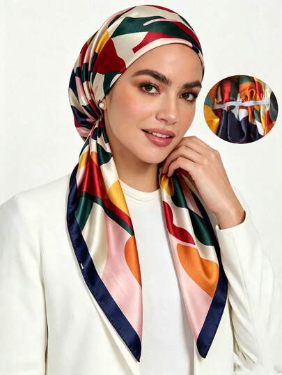 1pc Pre-Sewn Quick-Wear Hijab Cap, Elastic Inner Cap, Pre-Tied Muslim Headscarf