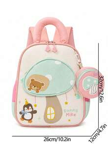 Nueva mochila estilo universitario ligera cómoda linda con bloques de color y dibujos animados bolso de hombro para estudiantes simple versátil mochila de campus - Verde claro - Ver 6