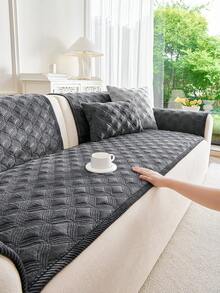 SANMOSPIN 1PC Solid Color Plush Sofa Cover - Modern Non-Slip Warm Sofa Protector, Same Color Edged Sofa Cushion, Suitable For 1-4 Seater Sofas - Machine Washable Polyester Home Decor - Dark Grey - View 3