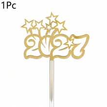 1pc/3pcs/9pcs Gold Hello 2027 Acrylic Cake Toppers, New Year Christmas Party Cake Decorations - Multicolor - View 20