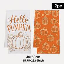 2PCS Kitchen Towel, Autumn Theme Minimalist Pumpkin Pattern Print, 40*60cm Rectangular Microfiber Kitchen Towel, Dish Cloth, Table Cloth, Hand Towel, Kitchen Decor, Home Decor, Neighbor Housewarming Gift, Kitchen Napkin And Dish Cloth, Home Decor, Gift - Orange - View 12