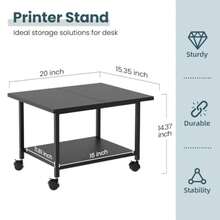 SwaaVee Soporte para impresora, soporte para impresora de 2 niveles debajo del computadora, carrito para impresora con ruedas para el hogar, oficina, estante de almacenamiento resistente, negro - Multicolor - Ver 3