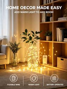 1pc 2/3/10m Plastic Copper Wire Fairy String Lights (Battery Not Included), Expandable Decorative Lights For Home, Garden, Party, Christmas Tree, Wedding, Bedroom, New Year, Room Decor, Autumn, Halloween And Christmas Home Decoration - Multicolor - View 4