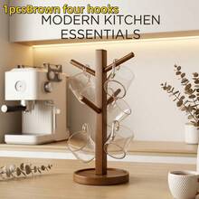 1pc Vintage Nano Bamboo Cup Holder, European Style Desktop Cup Draining Rack, Multi-Purpose Mug Storage Rack For Living Room, Kitchen, Office, Light Luxury Nordic Style Natural Wood Solid Wood Cup Holder, Rounded Edges No Burrs Scratch-Resistant - 1PC - View 10