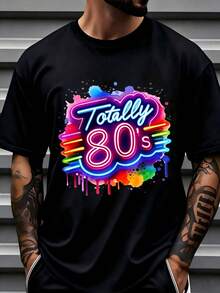 Retro Neon Style, Men's-Shirt, Totally 80s Graphic Design, Summer Casual Wear, Dad Or Boyfriend - Black - View 1