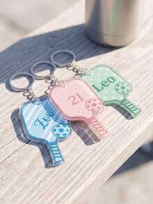 1pc Personalized Pickleball Paddle Keychain, Custom Text Pickle Ball Key Ring, Customized Sport Bag Charm Gift For Pickleball Lovers, Team Players - Multicolor - View 3