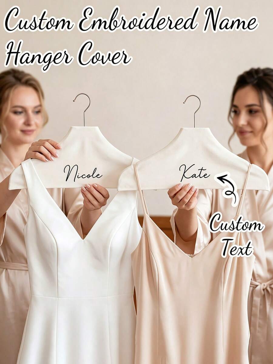 1 buah Sarung Gantungan Gaun Kustom, Desain Anti Selip dengan Teks Bordir, Pelindung Gantungan Gaun Pengantin yang Dipersonalisasi, Dekorasi Pesta Pengantin, Hadiah Undangan Pengiring Pengantin, Dekorasi Lemari, Hadiah Musim Pernikahan untuknya - MultiWarna - View 1
