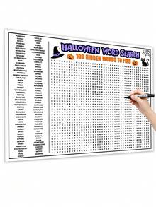 Extra Large Halloween Word Search Game Poster - Halloween Word Search, Party Word Search, Extra Large Interactive Puzzle, Featuring Bat, Spider Web, Ghost Cat Patterns, Easy And Fun Halloween Party Activity Game, Interesting Family Activity, Simple And Fun Party Game - Multicolor - View 6