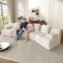 Sofa Beige Made Of Corduroy For Living Room - 米色 4 人座 - 查看 2