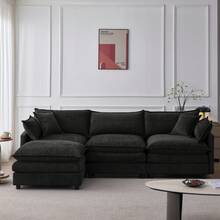 Chaise Lounge Black Made Of Chenille For Living Room And Relaxation Area - 黑色三座 - 查看 2