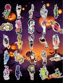 50 Magic Witch Hand-Painted Graffiti Stickers Retro Dark Cartoon Witch Pattern Computer Cup DIY Stickers Scrapbook Supplies Mobile Phone Stickers Miracle Stickers Decorative Stickers Birthday Party Small Gifts Halloween. - Multicolor - View 2