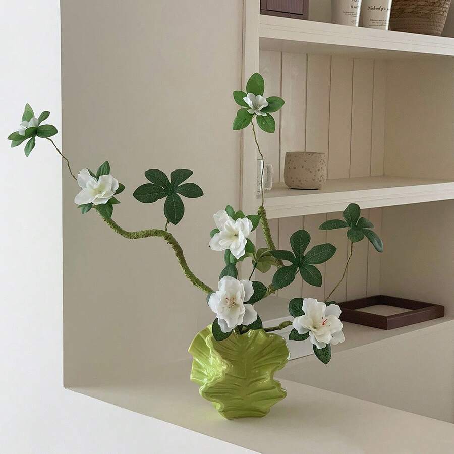 Creative Artificial Floral Arrangement Set, Asymmetrical Pleated Flower Pot With Artificial Flowers, Zen-Style Potted Plant Decor For Living Room, Entryway, Tabletop Home Decoration - Multicolor - View 1
