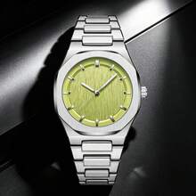Men's Fashionable Ice Blue Watch, Silver Octagonal Case, Vertical Textured Dial, Elegant Casual Quartz Watch - one-size - View 8