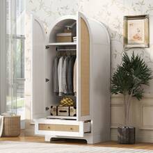 Wardrobe Cabinet With Storage White Wood - Double Door Design - 白色 - 查看 2
