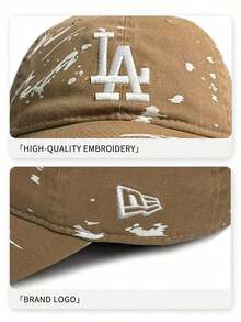 New Era Brown LA Baseball Cap, Distressed Splatter Detail And Embroidered Logo, Casual Street Style OOTD Accessory - Camel - View 5