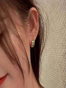 1 Pair Elegant Green & White Cubic Zirconia Inlaid Champagne Gold Plated Women's Earrings, Suitable For All Special Celebrations Throughout The Year, Enhancing Your Charm - Green - View 3
