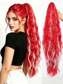 26 Inch Long Wavy Curly Ponytail Hair Extension, Suitable For Women And Girls Daily Wear - Milky White Silver Gray - View 18