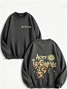 Unisex Y2K "Alice In Chains - Misfit Rock Band" Graphic Cotton Hoodie, Retro Casual Fashionable Daily Soft Warm Hoodies For Streetwear - 炭灰色2 - 查看 2