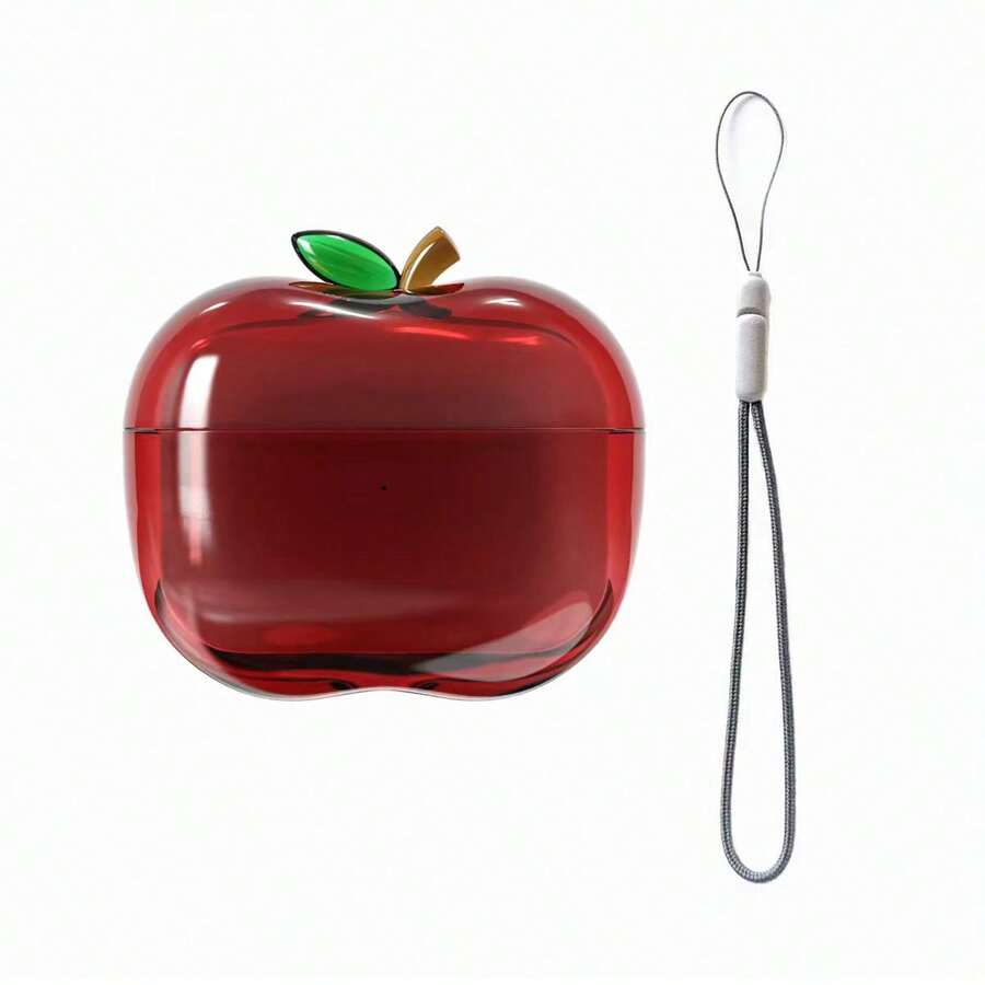 Realistic Transparent Red & Green Apple Design Protective Case Compatible With Apple Pro3/4th Gen/Pro2 Bluetooth Earphones, Cute Cartoon Creative Shell - Transparent Red Apple + Lanyard - View 1