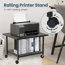 SwaaVee Soporte para impresora, soporte para impresora de 2 niveles debajo del computadora, carrito para impresora con ruedas para el hogar, oficina, estante de almacenamiento resistente, negro - Multicolor - Ver 4